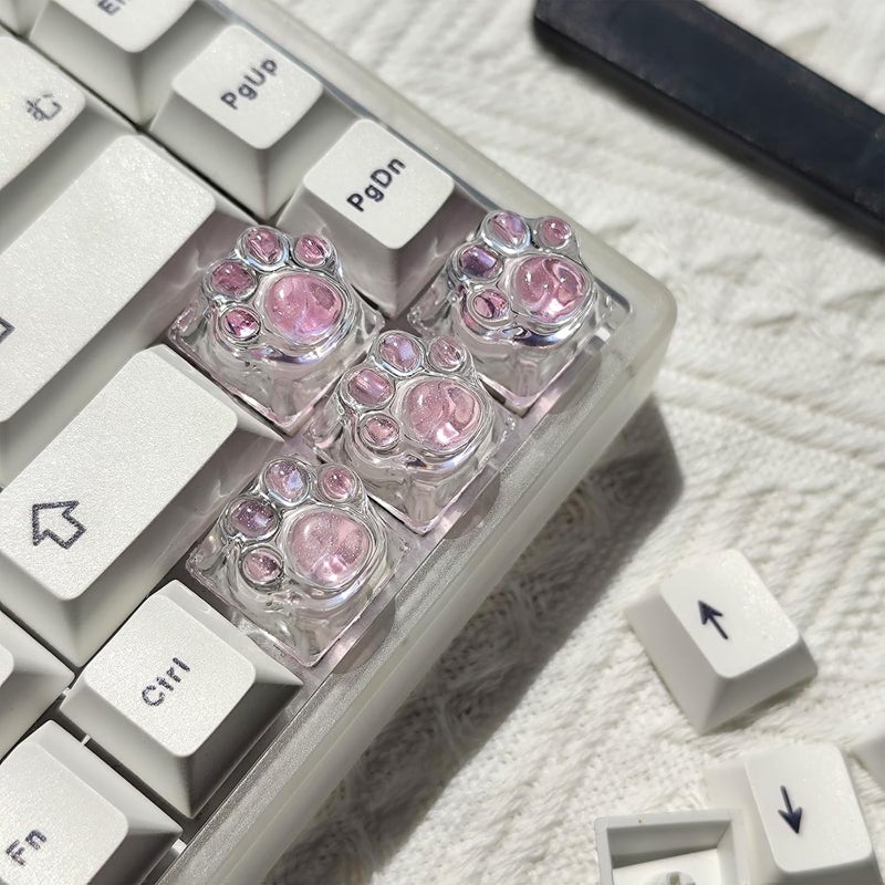 Elacgap Cat Claw Keycap Cute Drip Glue Backlight Keycaps DIY ESC Arrow Key Keycap Replacement for Cherry MX Gaming Mechanical Keyboard (4Keys Pink Transparent) - Image 3